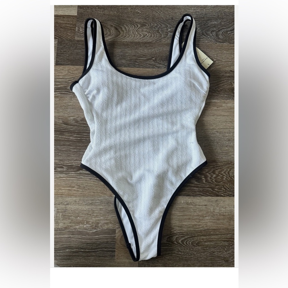 No Boundaries White and Black Trim Swim Bodysuit